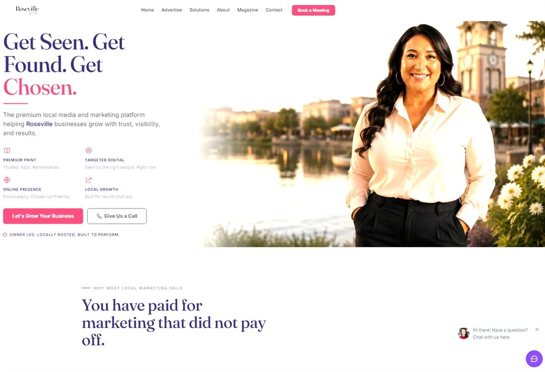 The Roseville Living website homepage, built by FirstPeak Studio