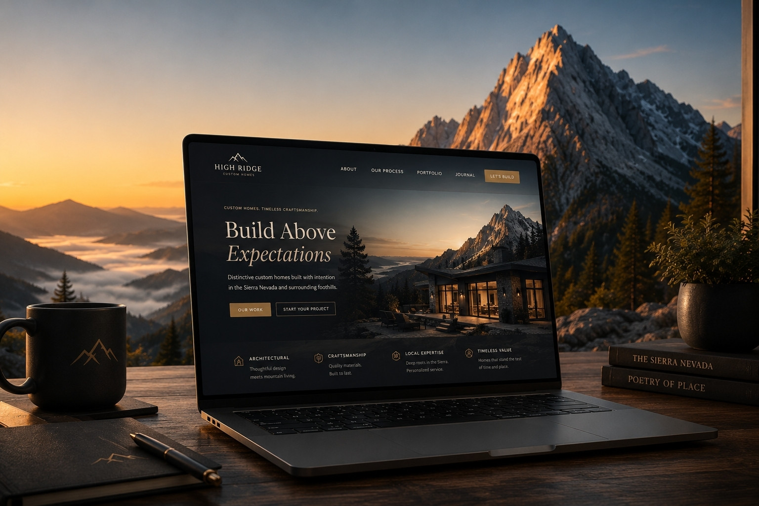 A representative website concept shown on a laptop in a Sierra setting