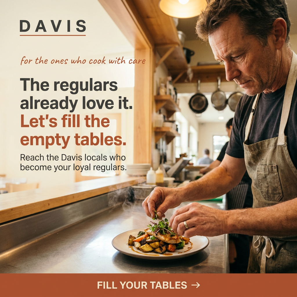 Davis restaurant editorial-style ad